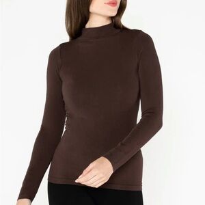 Brown Bamboo Mock Neck Long Sleeve Top